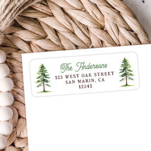 Étiquette Belle adresse de retour d'arbre de pin à l'aquarel