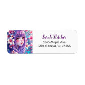 Étiquette Belle Anime Girl avec cheveux pourpres (Devant)