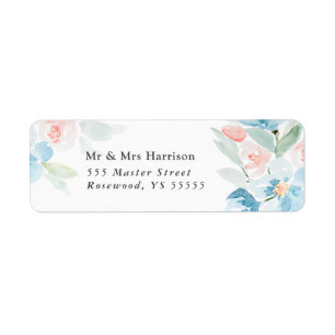 Étiquette Belle aquarelle bleu rose et fleurs bleues