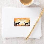 Étiquette Belle aquarelle Chevaux dans l'adresse de terrain (En situation)