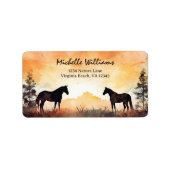 Étiquette Belle aquarelle Chevaux dans l'adresse de terrain (Devant)