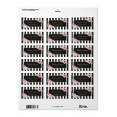 Étiquette Belle aquarelle rose florale noir rayures (Feuille entière)