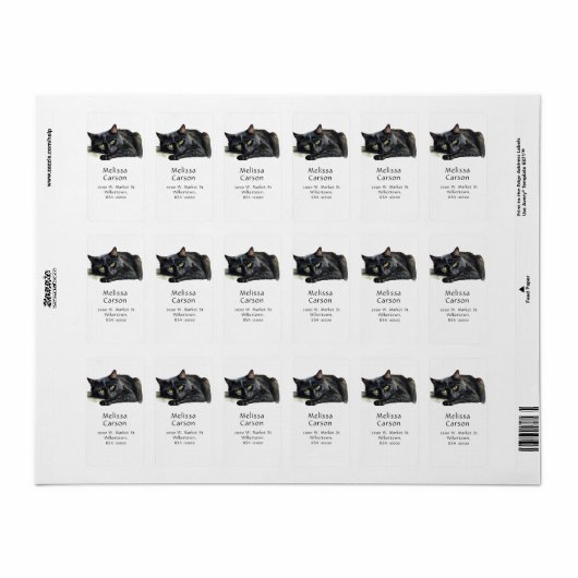 Étiquette Belle Chat Noir (Feuille entière)