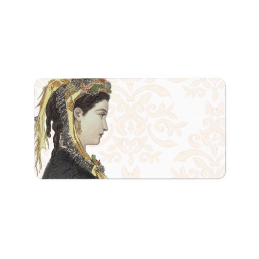 Étiquette Belle dame victorienne en profil Damask Retour (Devant)
