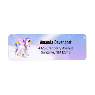Étiquette Belle licorne avec Rainbow Mane & Tail