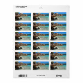 Étiquette Belle Mer Tropicale avec Côte Rocheuse Couverte (Feuille entière)