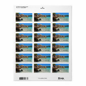 Étiquette Belle Mer Tropicale avec Côte Rocheuse Couverte (Feuille entière)