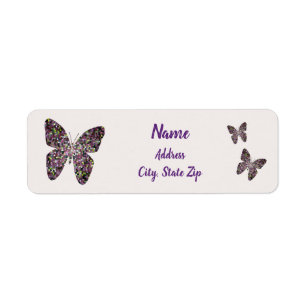 Étiquette Belle Mosaïque violette papillons Adresse unique