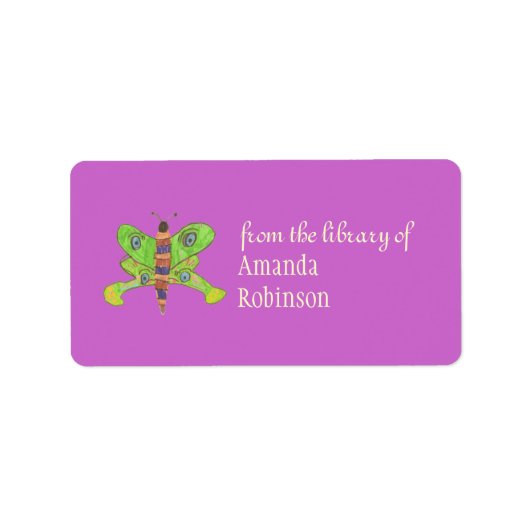 Étiquette Belle plaque personnalisée papillon, violet (Devant)