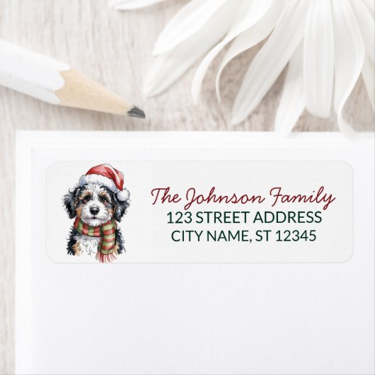 Étiquette Bernedoodle Dog Christmas Return Address (En situation)