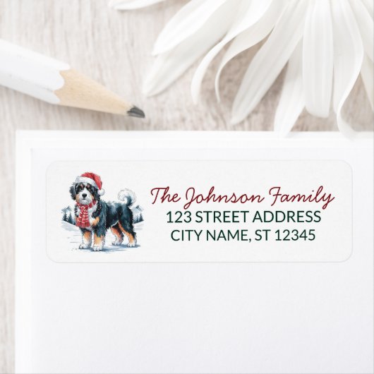 Étiquette Bernedoodle Dog Christmas Return Address (En situation)