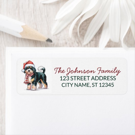 Étiquette Bernedoodle Dog Christmas Return Address (En situation)