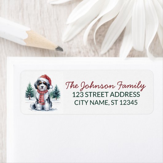 Étiquette Bernedoodle Dog Christmas Return Address (En situation)