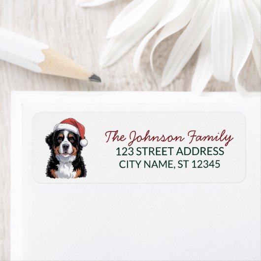Étiquette Bernese Mountain Dog Christmas Return Address      (En situation)