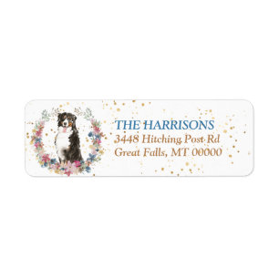 Étiquette Bernese Mountain Dog Spring Flowers Wreath