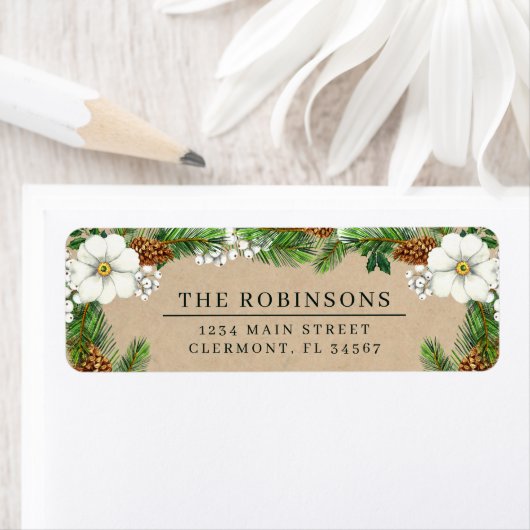Étiquette Berries d'hiver Fleurs blanches (En situation)