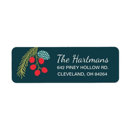 Étiquette Berries et Pine Holiday Adresse de retour Étiquett (Devant)