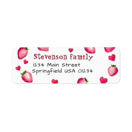 Étiquette Berry First Birthday Party Coeurs fraises (Devant)