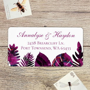 Étiquette Berry Pink Tropical Feuille Adresse Mariage