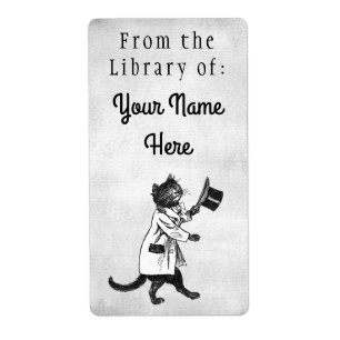 Étiquette Bibliothèque du Chapeau supérieur Chat Etching Fau