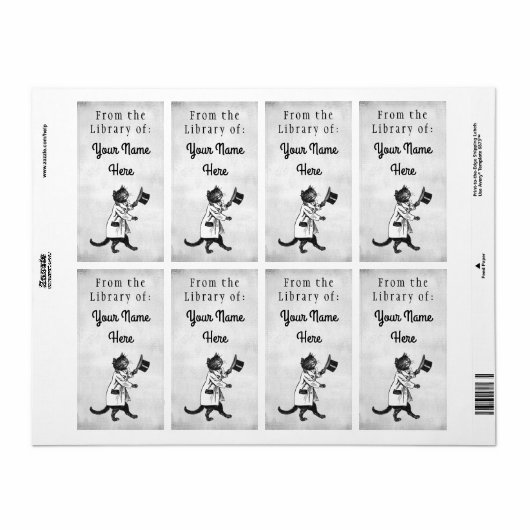 Étiquette Bibliothèque du Chapeau supérieur Chat Etching Fau (Feuille entière)