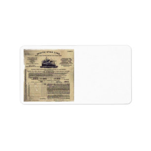 Étiquette Billet pour RMS Titanic 1912