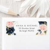 Étiquette Bkush & Navy Floral Mariage Adresse de retour (En situation)