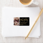 Étiquette Black and Gold Snowflake Adresse de retour (En situation)