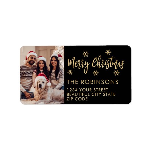 Étiquette Black and Gold Snowflake Adresse de retour (Devant)