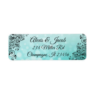 Étiquette Black and Teal Elegant Script Return Labels