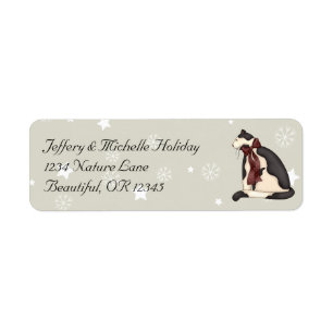 Étiquette Black and White Country Cat and Snowflakes Winter