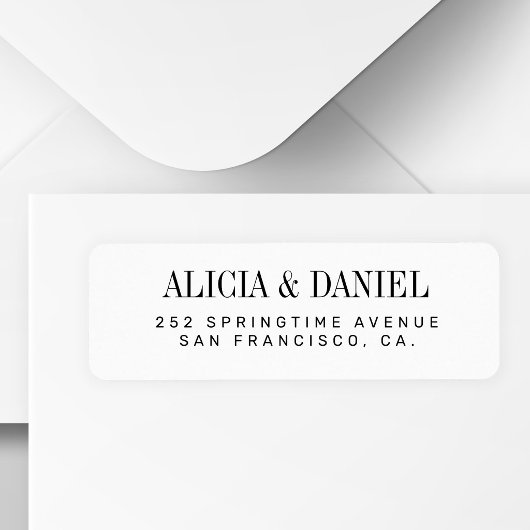 Étiquette Black and white elegant wedding return address