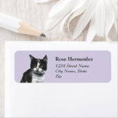 Étiquette Black and White Kitty Cat Adresse de retour (En situation)