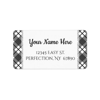 Étiquette Black and White Plaid Pattern Editable Address