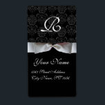 ÉTIQUETTE BLACK AND WHITE RIBBON DAMASK MONOGRAM<br><div class="desc">Elegant, classy and unique design by Bulgan Lumini (c) Design and digital graphic elaboration in vintage style by Bulgan Lumini (c) .Easy to customize with your own text as a wedding favor tag label , rsvp , save-the-date, thank you labels , bridal showers, birthday parties: sweet 16, quinceanera, Bat Mitzvah...</div>
