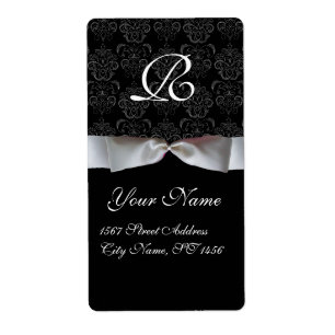 ÉTIQUETTE BLACK AND WHITE RIBBON DAMASK MONOGRAM
