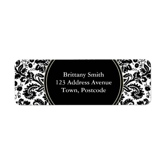 Étiquette Black and white stylish damask (Devant)