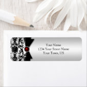 Étiquette Black Argent Damask Imprimé Ruby Gemstone Adresse (En situation)