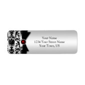 Étiquette Black Argent Damask Imprimé Ruby Gemstone Adresse (Devant)