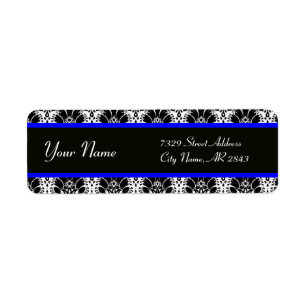 ÉTIQUETTE BLACK BLANC BLEU FLEURS ORIENTALES DOMMASK