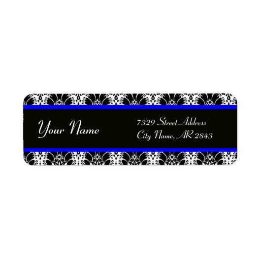 ÉTIQUETTE BLACK BLANC BLEU FLEURS ORIENTALES DOMMASK (Devant)