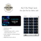 Étiquette Black & Blue Midnight Sparkle Neon Glow New Year 