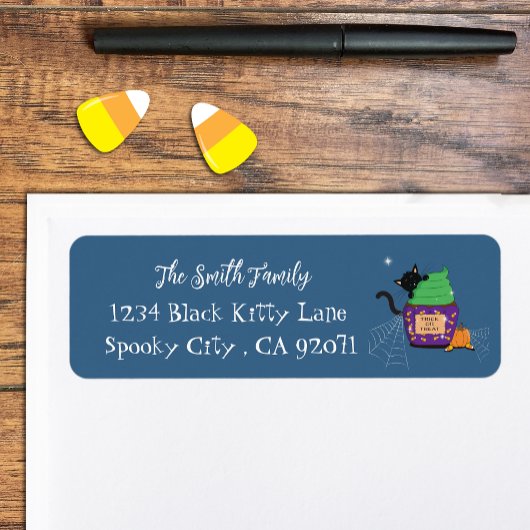 Étiquette Black Cat Halloween Blue Return Address Labels