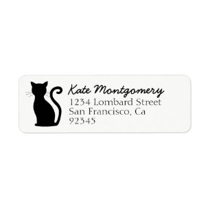 Étiquette Black Cat Silhouette White Cute Adresse de retour
