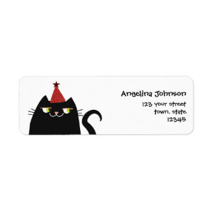 Étiquette Black Cat with Party Casquette Return Adresse