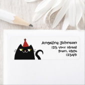 Étiquette Black Cat with Party Casquette Return Adresse (En situation)