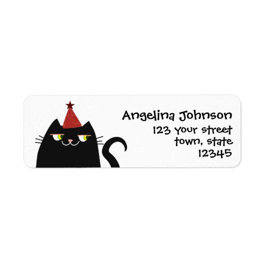 Étiquette Black Cat with Party Casquette Return Adresse (Devant)