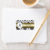Étiquette Black Damask Gold Wedding RSVP Adresse de retour (En situation)
