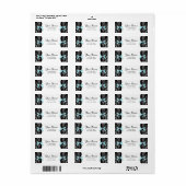 Étiquette Black Damask Turquoise Blue Bow Adresse de retour  (Feuille entière)