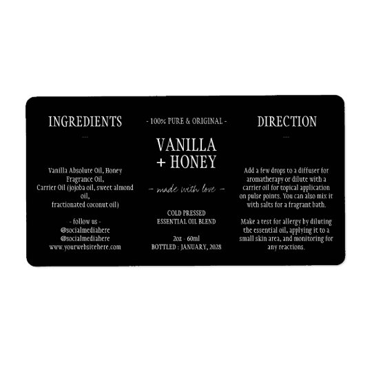 Étiquette Black Essential Oil Cosmetic Botter Wrap (Devant)